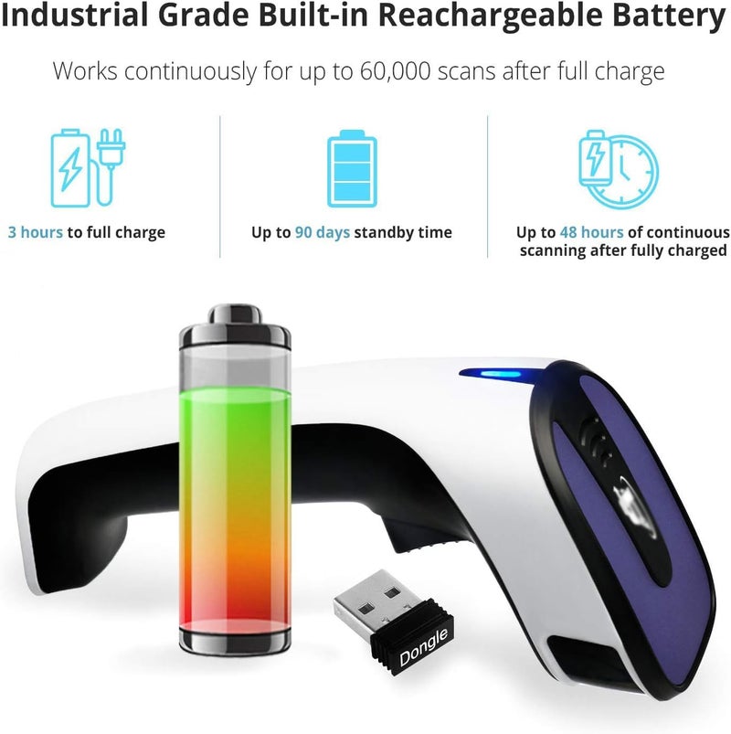 Wireless Bluetooth Barcode Scanner, 3-in-1 Barcode Scanner Cordless QR Code Reader Inventory Management Scanner Rechargeable 2D Scan Gun for Inventory Management - USB Bar Code/QR Code Reader - Image 3