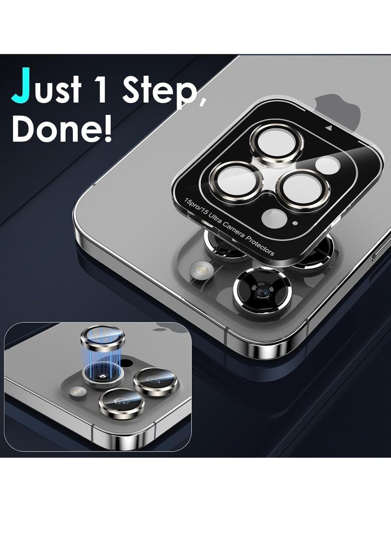 Raxoom Camera Lens Protector Compatible with iPhone 15 Pro/iPhone 15 Pro Max, [1 Step Installation Tray] Tempered Glass Screen Protector Metal Individual Camera Cover (Natural Titanium) - Image 3