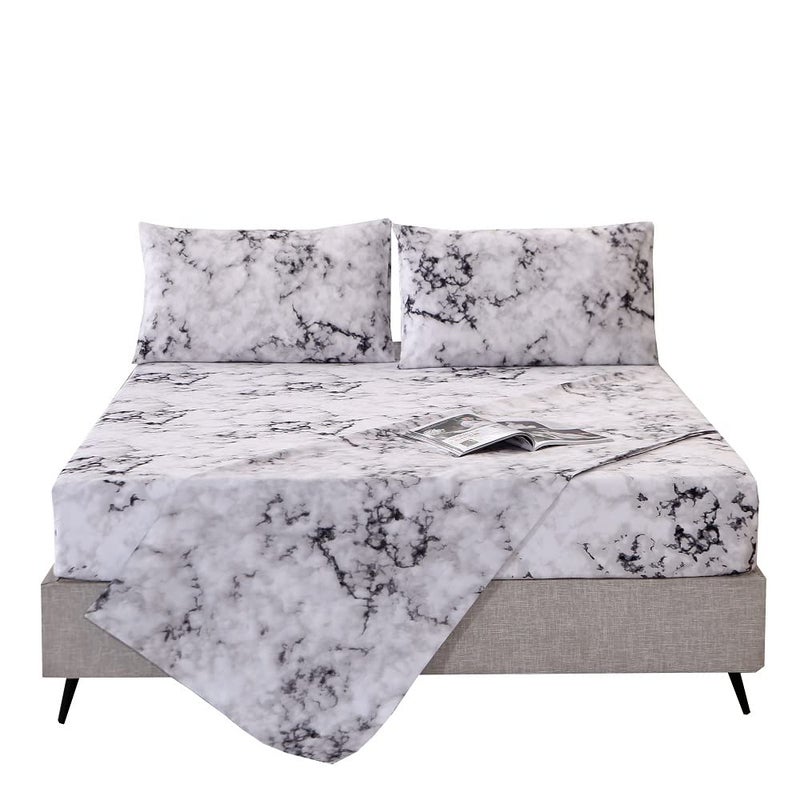 MAG Marble Bed Sheet 4PC Black White and Gray Queen Size Modern Pattern Printed Bedding Sheet Set with 1 Top Flat  1 Fitted Sheet with 2 Pillowcases 14 Deep