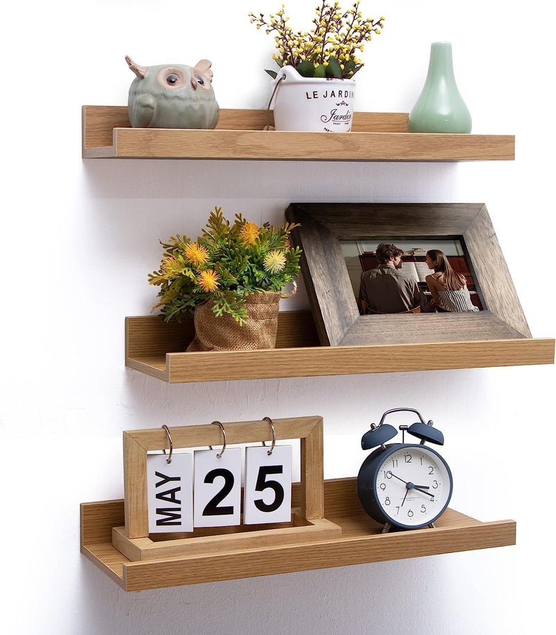 Streem Sheesham Wood Floating Shelves, Wall Shelves Set of 3, Picture Shelf Photo Ledge Shelves for Bathroom Kitchen and Bedroom,Livingroom & Office (16 Inch, Natural) - Image 1