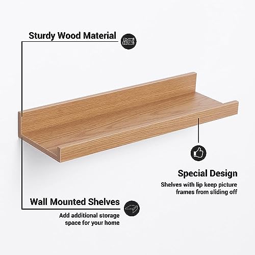 Streem Sheesham Wood Floating Shelves, Wall Shelves Set of 3, Picture Shelf Photo Ledge Shelves for Bathroom Kitchen and Bedroom,Livingroom & Office (16 Inch, Natural) - Image 3