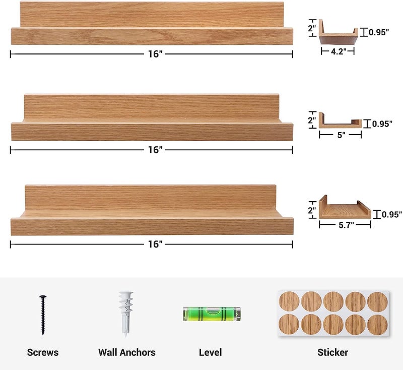 Streem Sheesham Wood Floating Shelves, Wall Shelves Set of 3, Picture Shelf Photo Ledge Shelves for Bathroom Kitchen and Bedroom,Livingroom & Office (16 Inch, Natural) - Image 4