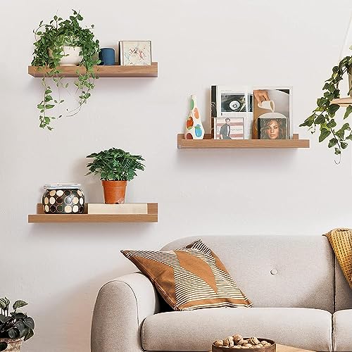 Streem Sheesham Wood Floating Shelves, Wall Shelves Set of 3, Picture Shelf Photo Ledge Shelves for Bathroom Kitchen and Bedroom,Livingroom & Office (16 Inch, Natural) - Image 2