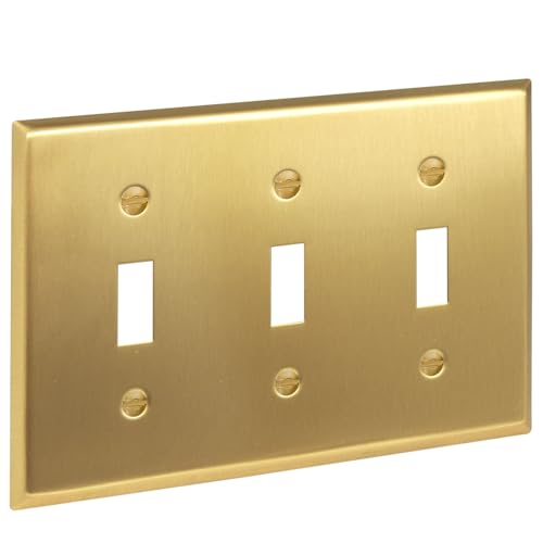 Rio Salto BRASS Metal Gold Triple Toggle Light Switch Metal Wall Plate 3-Gang Toggle Wallplate Cover Wall Plate Light Switch Covers 1-Pack Standard Size - Image 1