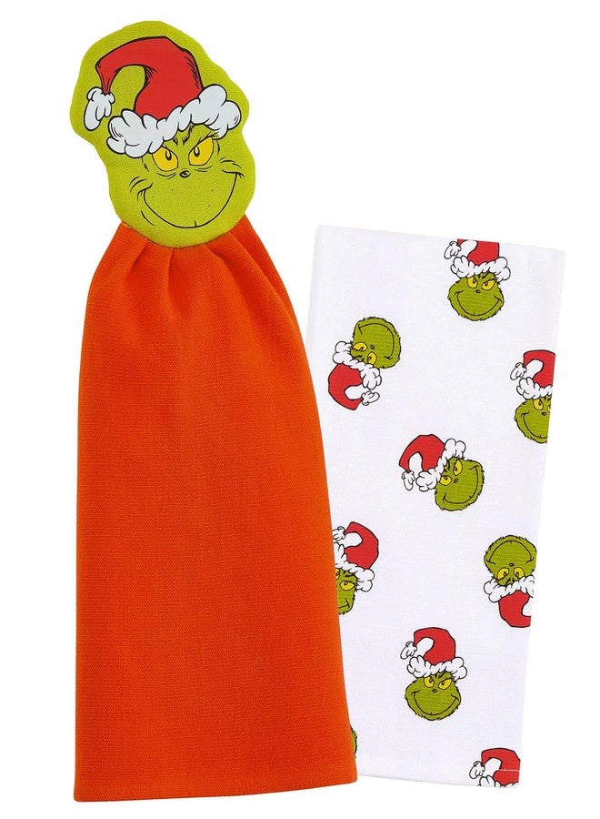 MJC Dr. Seuss The Grinch Towel Set 2-Piece Hanging Novelty Holiday Hand and Dish Kitchen Towels - Image 1