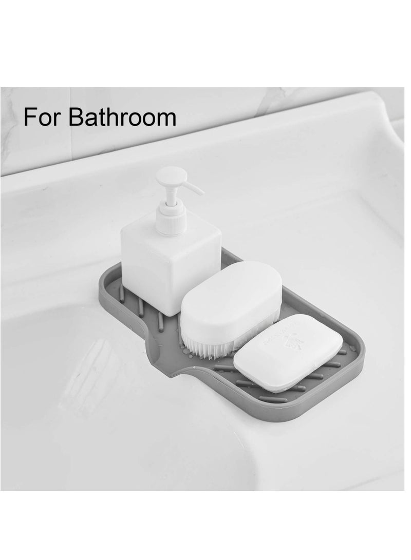 Silicone Kitchen Soap Tray, Sink Tray for Counter, Bottles, Sponge Holder and Organizer with Drain spout - Image 2