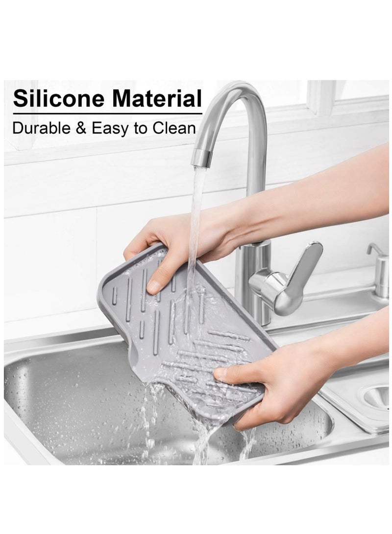 Silicone Kitchen Soap Tray, Sink Tray for Counter, Bottles, Sponge Holder and Organizer with Drain spout - Image 4