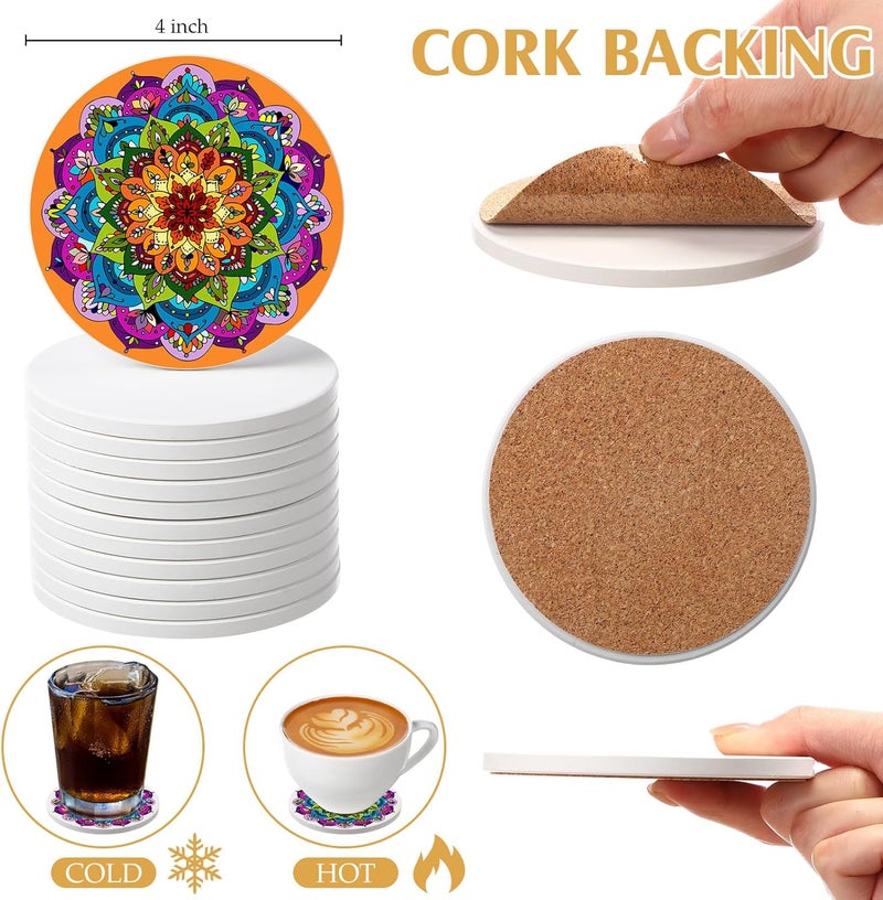 Zopeal 35 Pcs Round Ceramic Tiles for Crafts White 4x4 Unglazed Blank Coasters Craft DIY Art with Dotting Tools Painting Kit with Acrylic Paint for Easter Painting Art Projects Party - Image 3