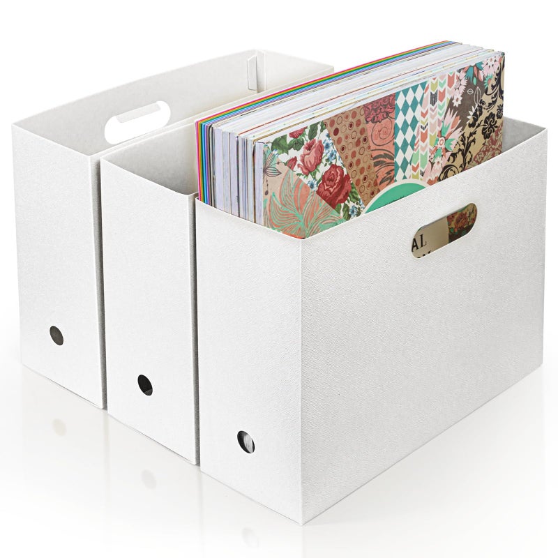tutata Foldable Scrapbook Paper Storage Organizer 12x12 Scrapbook Paper Storage Plastic File Organizer White 3 Pack - Image 2