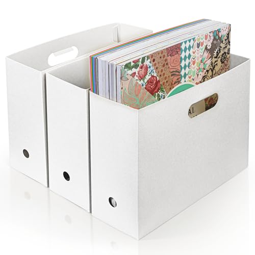 tutata Foldable Scrapbook Paper Storage Organizer 12x12 Scrapbook Paper Storage Plastic File Organizer White 3 Pack - Image 1