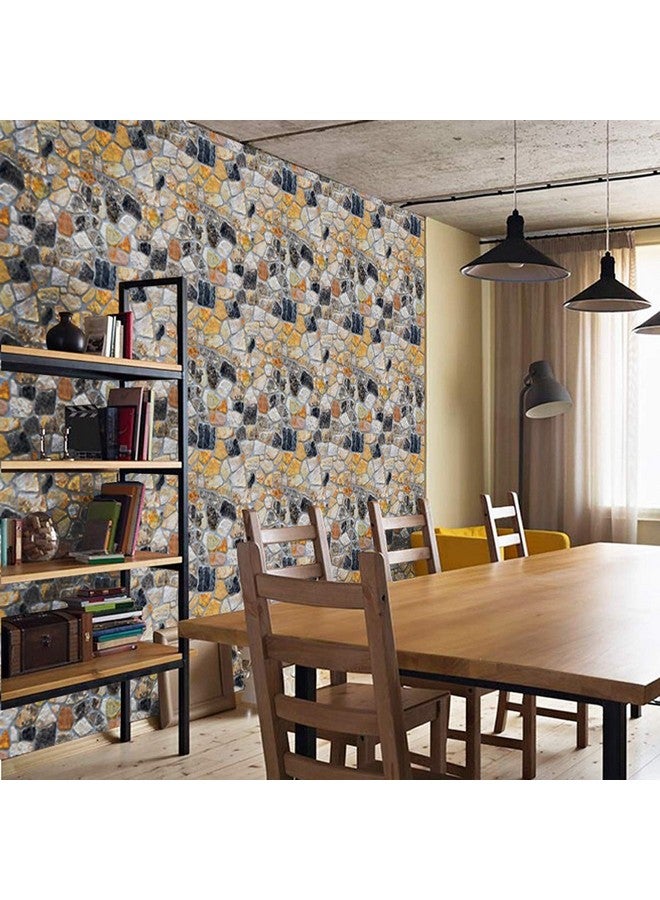 wolpin ملصقات حائط وولبين ورق جدران DIY (45 × 500 سم) نمط حجر ثلاثي الأبعاد، صخور طبيعية للمطاعم، تصميم غرفة المعيشة في المنزل ملصقات لاصقة ذاتية، صفراء - Image 5