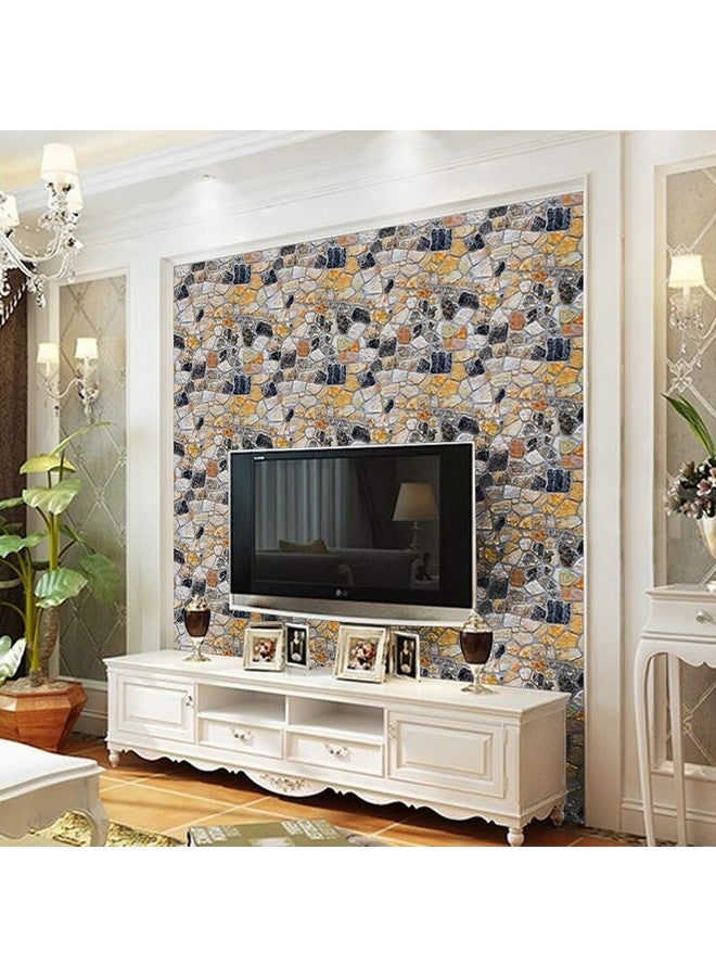wolpin ملصقات حائط وولبين ورق جدران DIY (45 × 500 سم) نمط حجر ثلاثي الأبعاد، صخور طبيعية للمطاعم، تصميم غرفة المعيشة في المنزل ملصقات لاصقة ذاتية، صفراء - Image 4