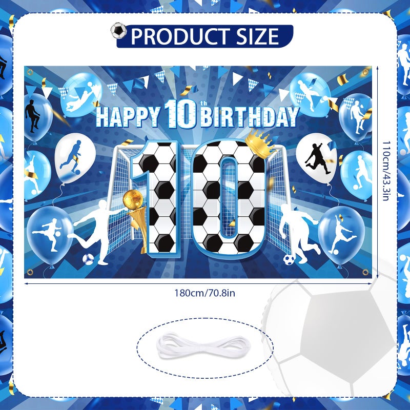 Wayyogh Soccer 10th Birthday Banner Decorations for Boys Blue Soccer Happy 10th Birthday Banner Large Sports Themed Soccer Ball Party Backdrop for Girls Teens Football 10th Birthday Anniversary Party Supplies - Image 4