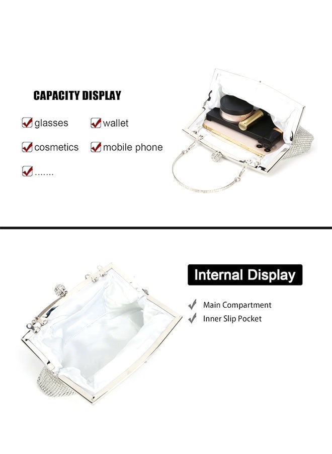 SHABILI Evening Bag Nylon Large-Capacity Multipocket Banquet Clutch Bag, Ladies Rhinestone Chain Shoulder Purse with Detachable Strap and Crystal Clasp, Perfect for Women Teenager Youth Party Travel (Silver) - Image 4