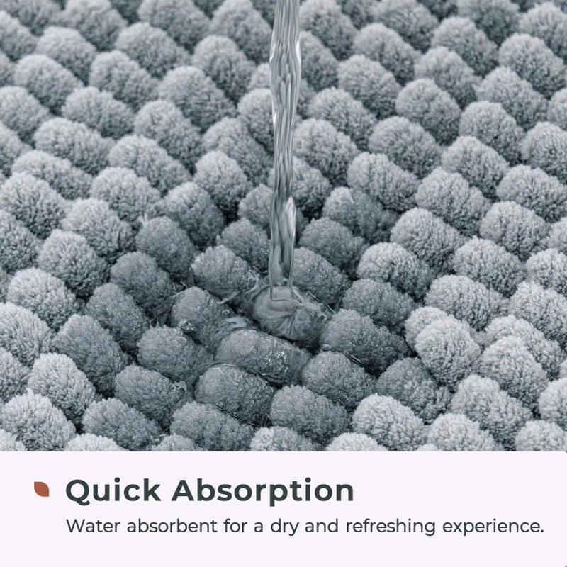 FRESHMINT Chenille Bathroom Rugs Non-Slip Bath Mat 24"x17", Washable Soft Shower Mat, for Bathroom Floor & Tub Fluffy Shag Bath Rugs, Durable Thick Water Absorbent Microfiber Shower Rugs, Sky Gray - Image 4