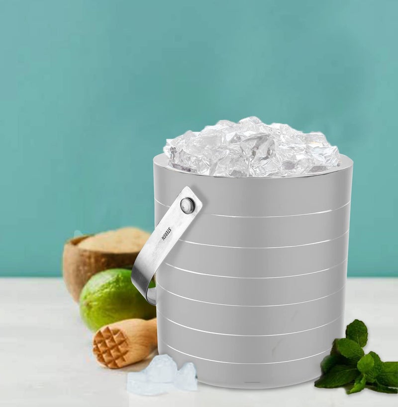 STEREN IMPEX Steren | Stainless Steel Double Wall Ice Bucket with Tong - Off White Ring Design, Small, 1L - Image 2