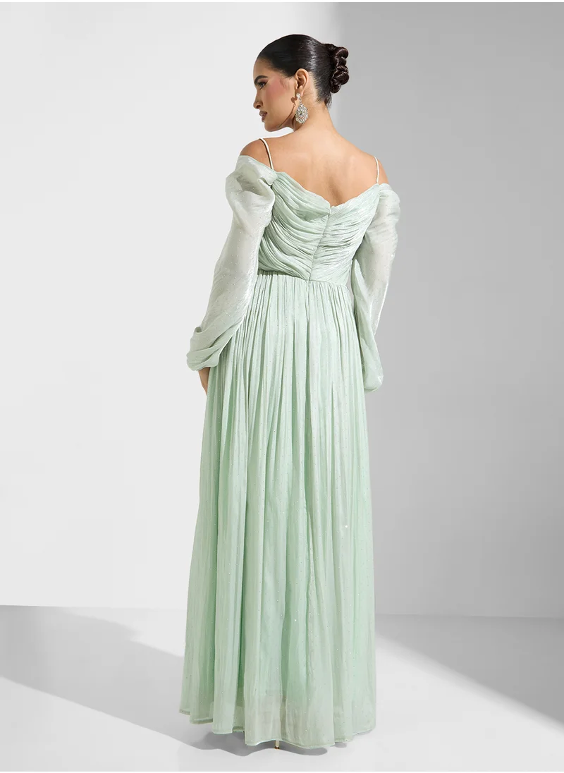 Namshi x Draped Shimmer Pleated Evening Dress