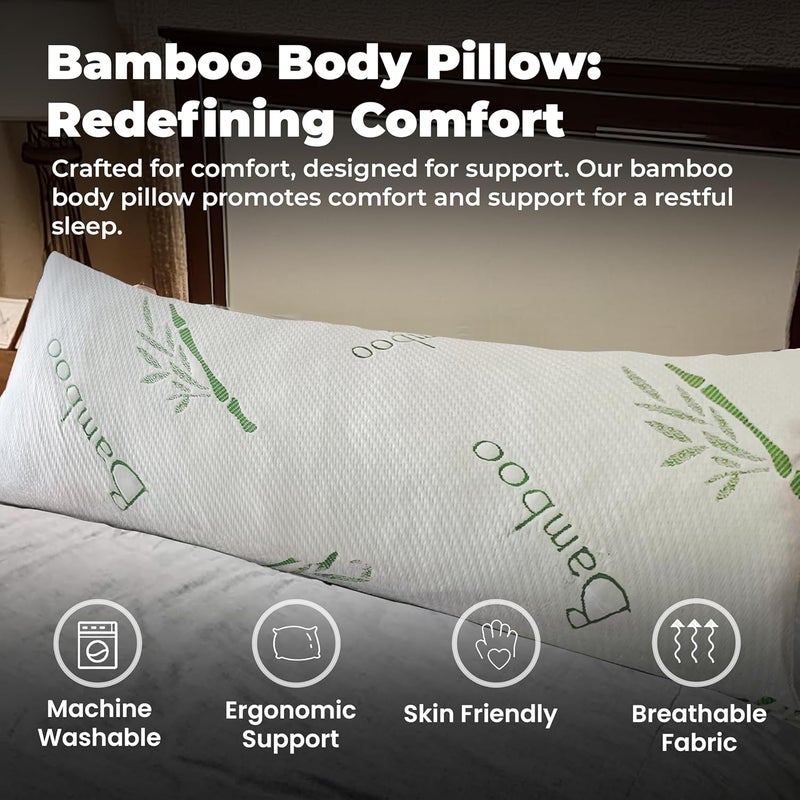 Omeo Full Rayon Bamboo Fiber Pillow Memory Foam Body Pillow for Side Sleeper, Huggable Long Body Pillow for Adults with Washable Pillowcase with Zipper, 20x54 Inch - Image 2