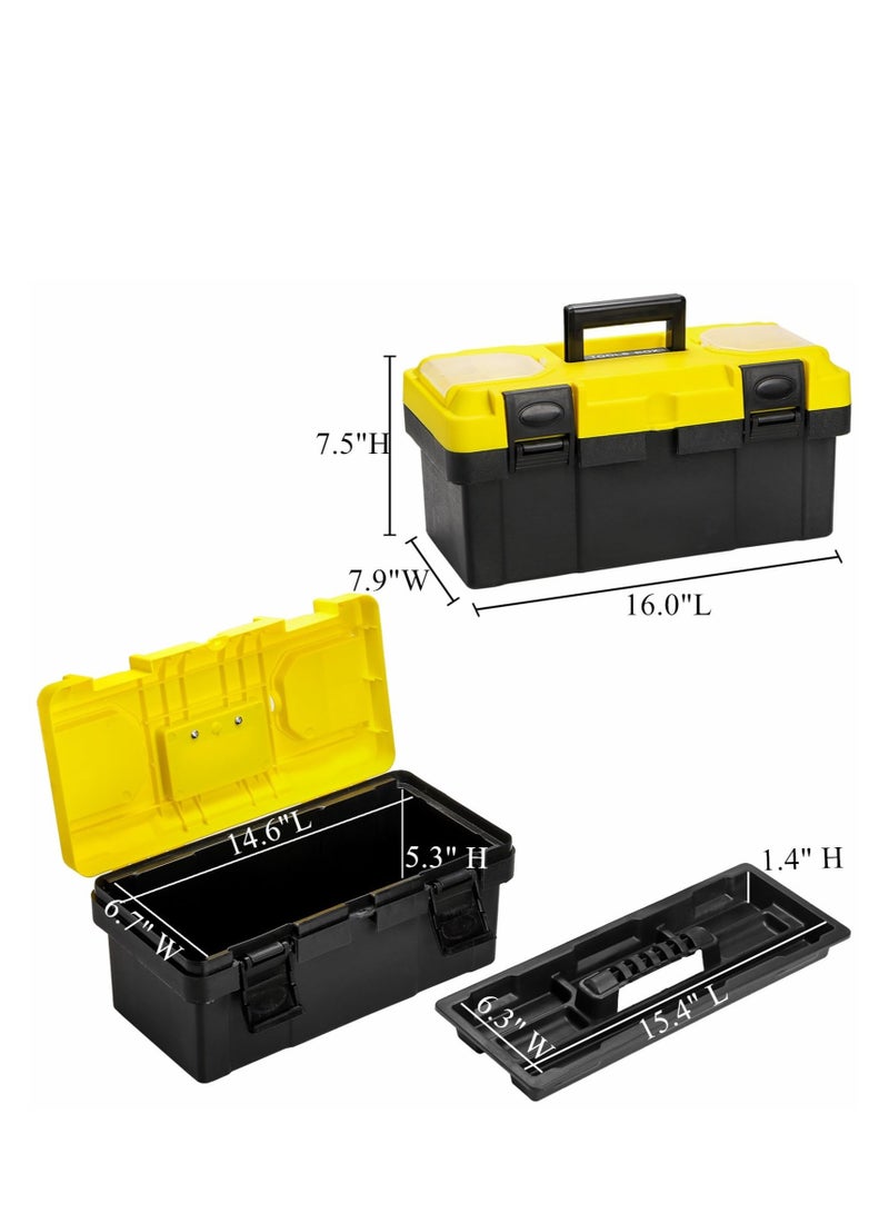 SYOSI Plastic Tool Box with Handle, 16-Inch Toolbox with Removable Tray, Heavy Duty Organizer Tool Box, Portable Toolbox Organizer for Household Workshops and Garages, Black & Yellow  - Image 5