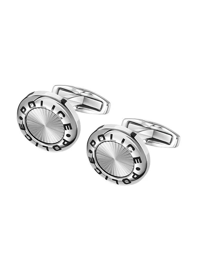 بوليس Police Rim Full Stainless Steel Gents Cufflinks With Black Logo - PEAGC0034602