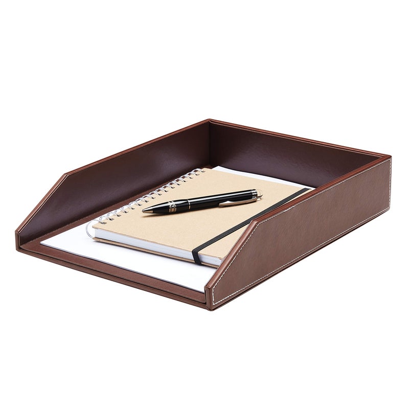 Gallaway Leather Letter Tray Desk Organizer  Paper Tray for DeskPremium PU Leather Tray Perfect for Office Organization Document Holder Fits A4 Paper Stackable Drawers for Extra Desk Storage