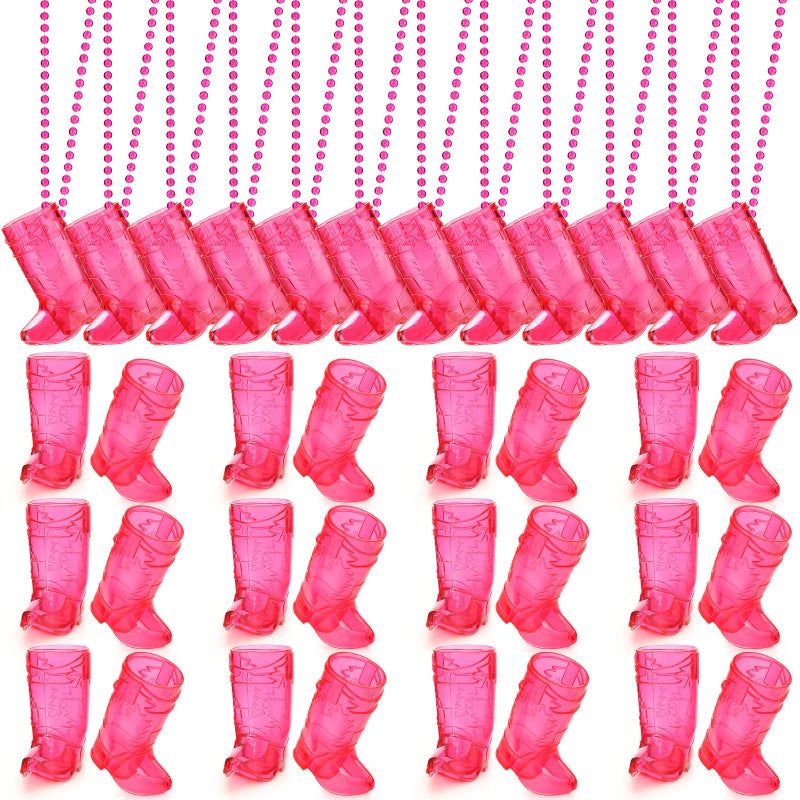 Sieral Sieral 36 Pcs Boot Shot Glasses on Beaded Necklace Plastic Cowgirl Shot Glass Cup Necklace Bride and Groom Supply for Bachelorette Carnival Party Birthday Wedding Supply Transparent Rose