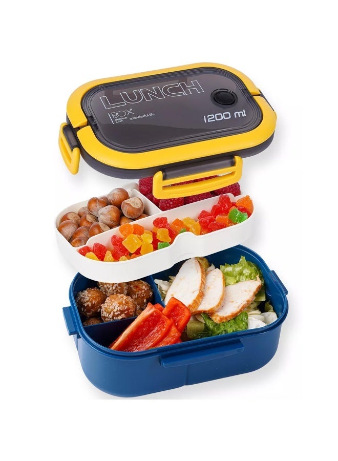 HaHaHai Leak-proof lunch box, 1200 ml double-layer lunch box with compartments, comes with a spoon and fork - Equipped with a convenient handle, suitable for work, school, and outings, microwave-safe, reusable lunch box - Image 3