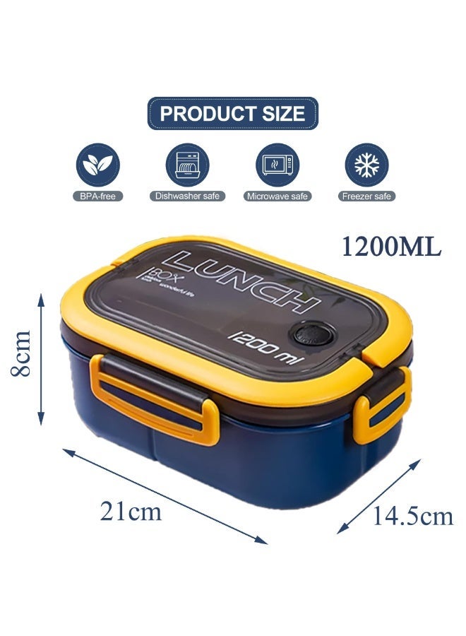 HaHaHai Leak-proof lunch box, 1200 ml double-layer lunch box with compartments, comes with a spoon and fork - Equipped with a convenient handle, suitable for work, school, and outings, microwave-safe, reusable lunch box - Image 5