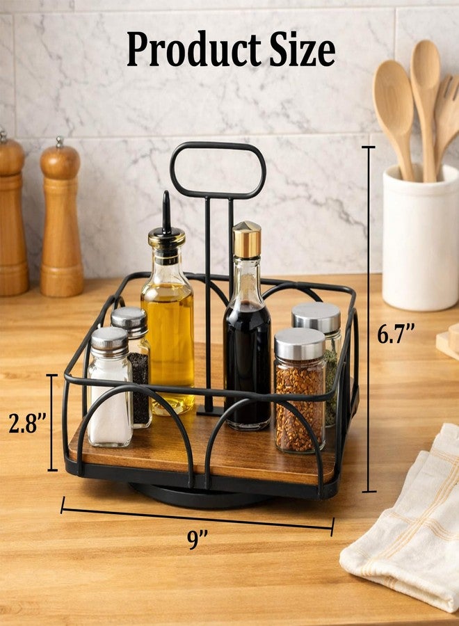 WRINGKIT Condiment Caddy with Handle Lazy Susan, 9 Inch Wood Spice Caddy, 360° Turntable Organizer for Cabinet, Kitchen, Condiment Holder for Table, Restaurants, Seasoning Tray - Image 2