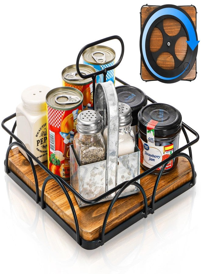 WRINGKIT Condiment Caddy with Handle Lazy Susan, 9 Inch Wood Spice Caddy, 360° Turntable Organizer for Cabinet, Kitchen, Condiment Holder for Table, Restaurants, Seasoning Tray - Image 1