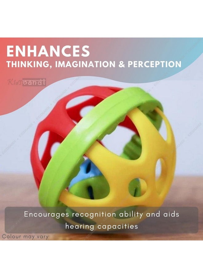 Kids Mandi - Kids Mandi Plastic Colourful Lovely Attractive Baby Ball Shape Rattle & Teether Toys Set of 1 Pcs for Babies, Toddlers, Infants & Children (Multicolour) - Image 1