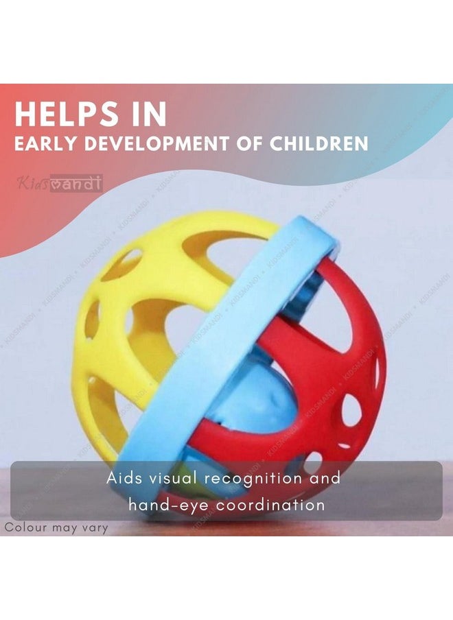 Kids Mandi - Kids Mandi Plastic Colourful Lovely Attractive Baby Ball Shape Rattle & Teether Toys Set of 1 Pcs for Babies, Toddlers, Infants & Children (Multicolour) - Image 1