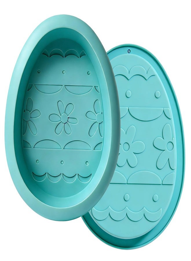 Dootafy Egg Cake Pans, Easter Silicone Egg Chocolate Mold 2 Pack Large Breakable Egg Molds 7 Inch Cake Molds Jumbo Easter Moulds Silicone Chocolate Tray for Easter Baking - Green - Image 1