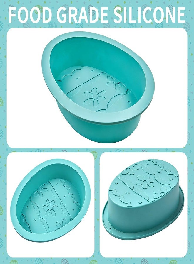 Dootafy Egg Cake Pans, Easter Silicone Egg Chocolate Mold 2 Pack Large Breakable Egg Molds 7 Inch Cake Molds Jumbo Easter Moulds Silicone Chocolate Tray for Easter Baking - Green - Image 2