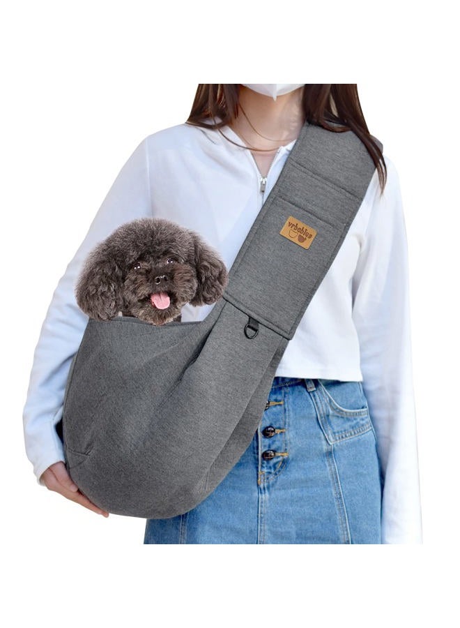vrbabies Dog Sling Hands Free Dog Sling Carrier Adjustable Strap Dog Carrier Sling Soft Cotton Dog Carrier Bag Dog Carriers with Pocket for Travel Outdoor(Dark Grey) - Image 1