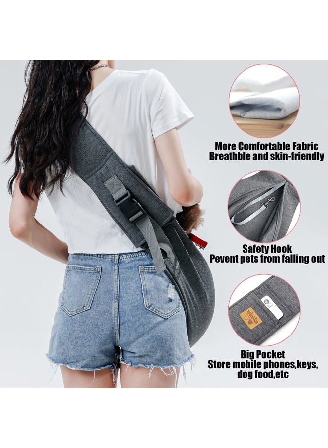 vrbabies Dog Sling Hands Free Dog Sling Carrier Adjustable Strap Dog Carrier Sling Soft Cotton Dog Carrier Bag Dog Carriers with Pocket for Travel Outdoor(Dark Grey) - Image 4
