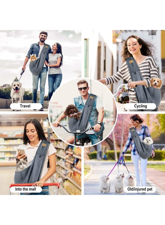 vrbabies Dog Sling Hands Free Dog Sling Carrier Adjustable Strap Dog Carrier Sling Soft Cotton Dog Carrier Bag Dog Carriers with Pocket for Travel Outdoor(Dark Grey) - Image 2