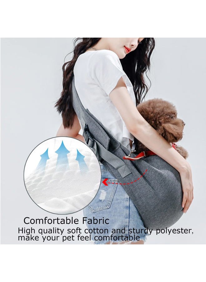 vrbabies Dog Sling Hands Free Dog Sling Carrier Adjustable Strap Dog Carrier Sling Soft Cotton Dog Carrier Bag Dog Carriers with Pocket for Travel Outdoor(Dark Grey) - Image 3
