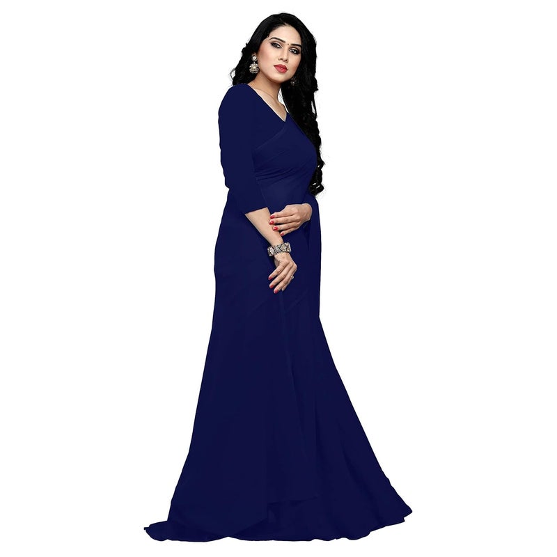 Sidhidata Women's Navy Blue Georgette Saree with Unstitched Blouse Piece - Image 4