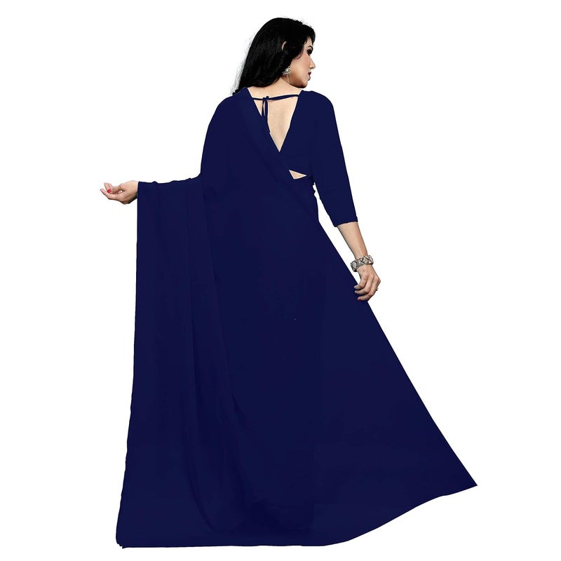 Sidhidata Women's Navy Blue Georgette Saree with Unstitched Blouse Piece - Image 3