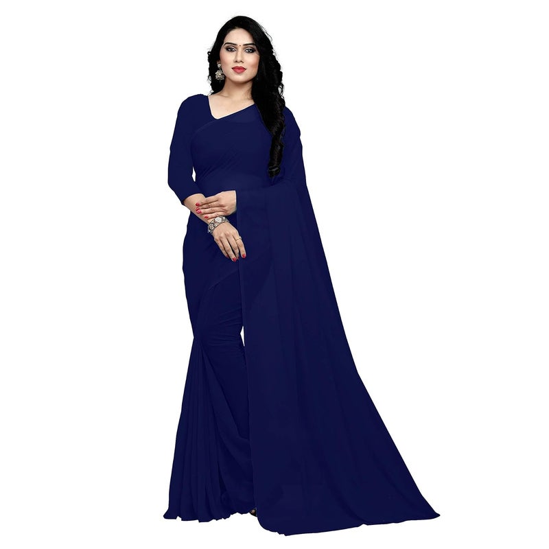 Sidhidata Women's Navy Blue Georgette Saree with Unstitched Blouse Piece - Image 1