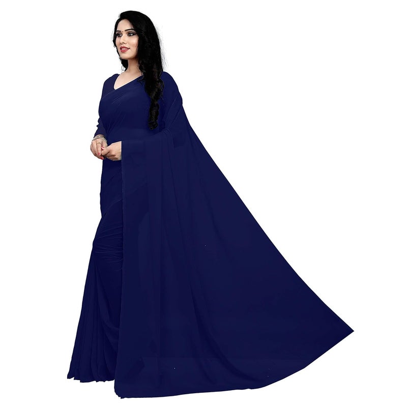 Sidhidata Women's Navy Blue Georgette Saree with Unstitched Blouse Piece - Image 2
