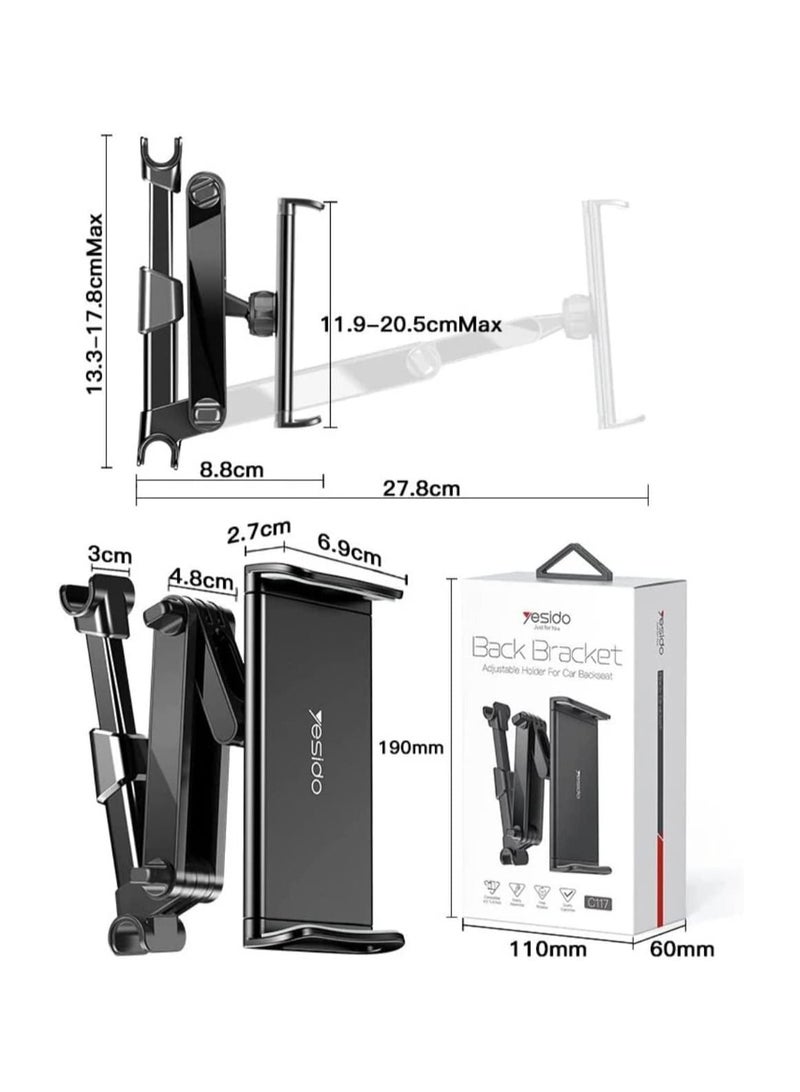Yesido C117 Car Tablet Headrest Mount Tablet Holder for Car Seat 360 Degree Rotation Compatible with 4.7inch to 12.9 inch, Compatible with Tablets/iPhone 13/iPads/Smartphones - Image 5