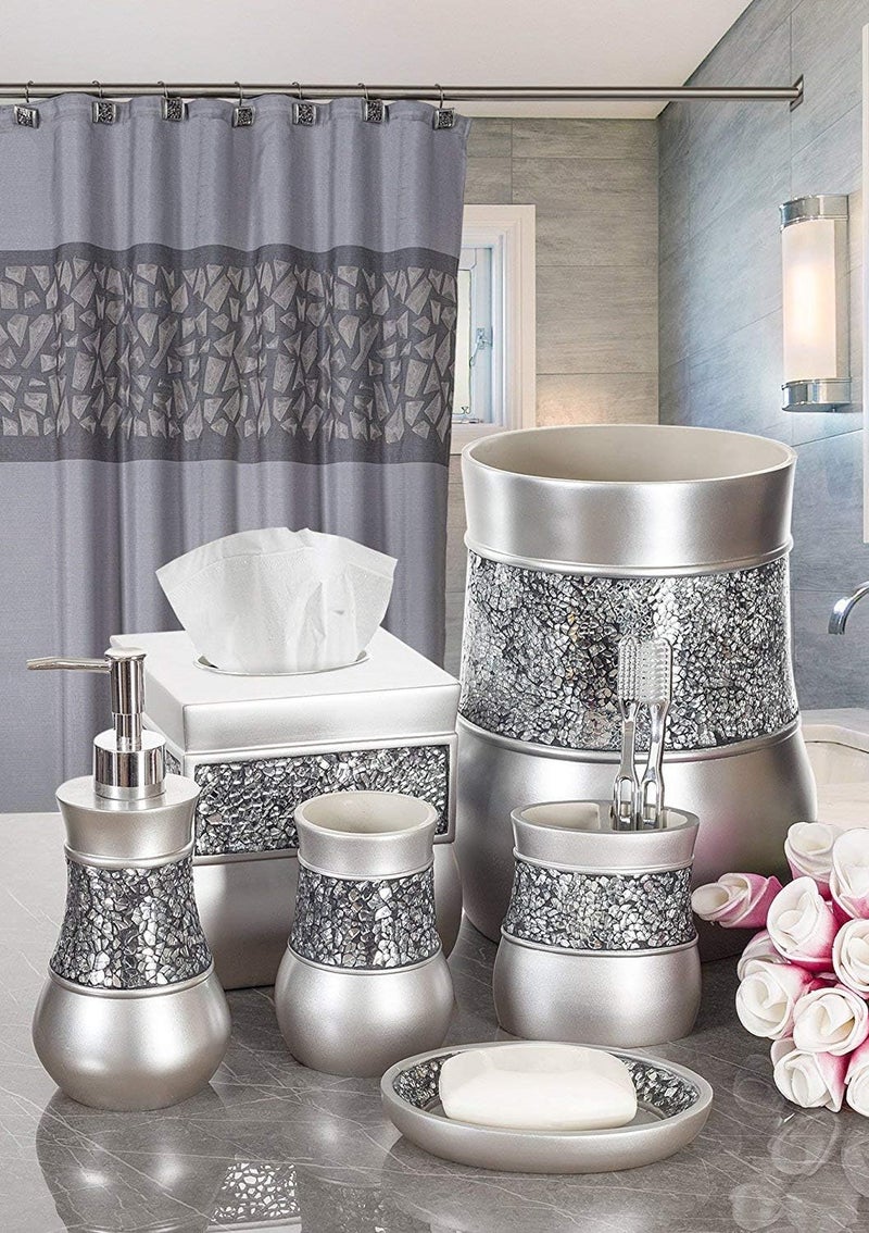 Creative Scents Crackled Glass Countertop Towel Stand, Decorative Silver Fingertip Towel Holder, Durable Resin Free Standing Towel Rack, for Elegant Counter Top Bathroom/Shower/Kitchen Decor - Image 5
