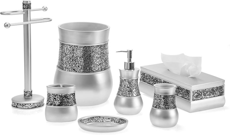 Creative Scents Crackled Glass Countertop Towel Stand, Decorative Silver Fingertip Towel Holder, Durable Resin Free Standing Towel Rack, for Elegant Counter Top Bathroom/Shower/Kitchen Decor - Image 3