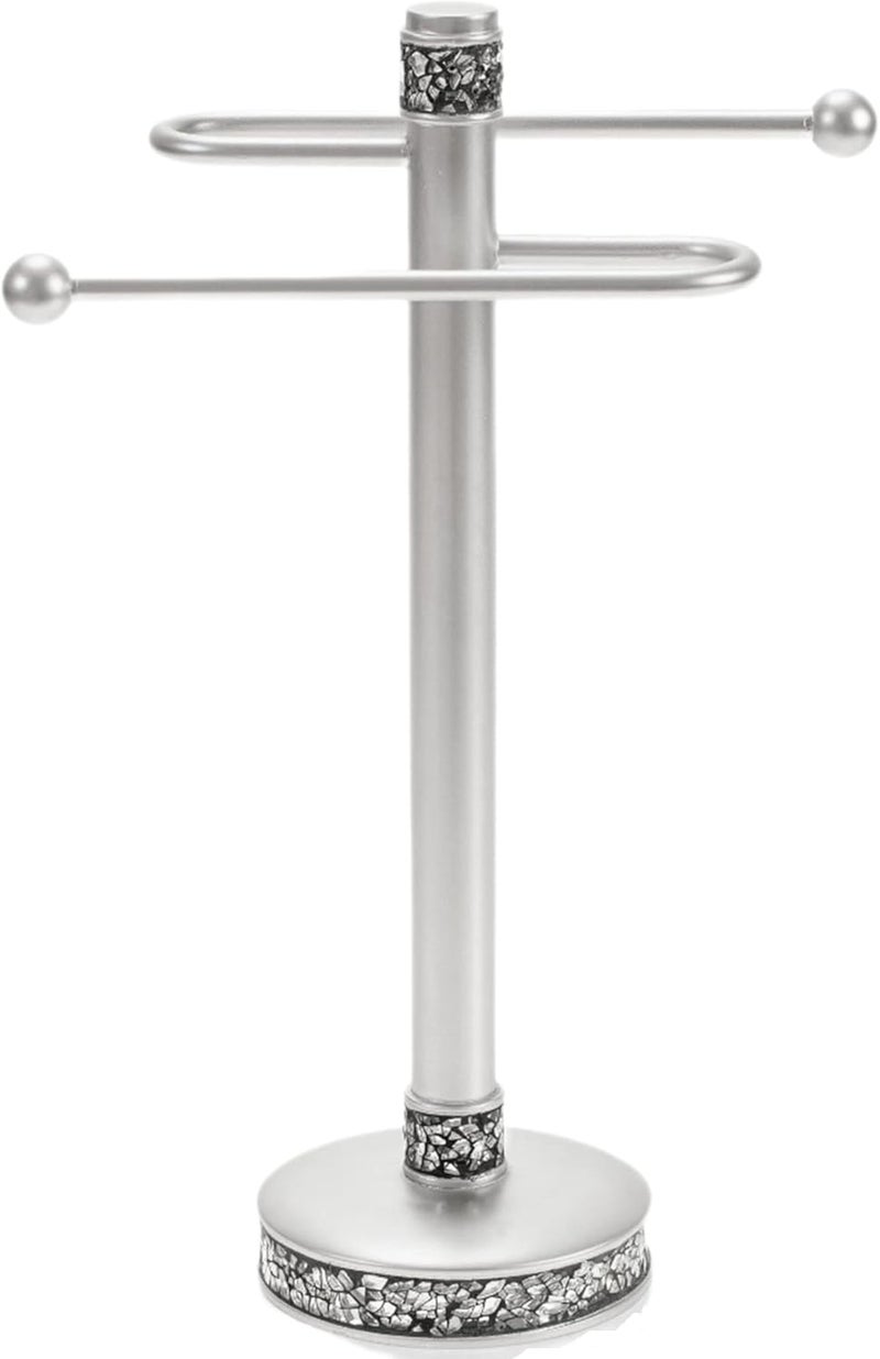 Creative Scents Crackled Glass Countertop Towel Stand, Decorative Silver Fingertip Towel Holder, Durable Resin Free Standing Towel Rack, for Elegant Counter Top Bathroom/Shower/Kitchen Decor - Image 1