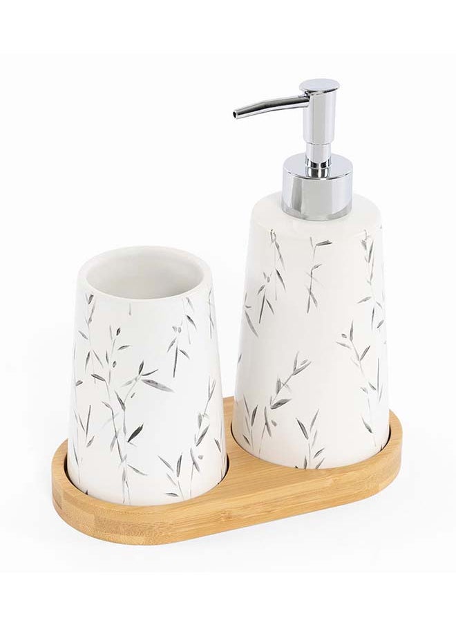 Leaf 3-Piece Stoneware Bath Set, White & Grey