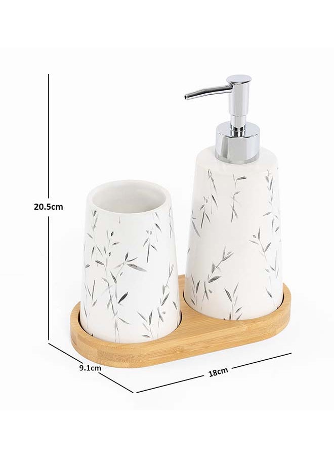 Leaf 3-Piece Stoneware Bath Set, White & Grey
