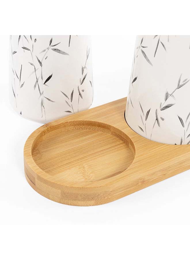 Leaf 3-Piece Stoneware Bath Set, White & Grey