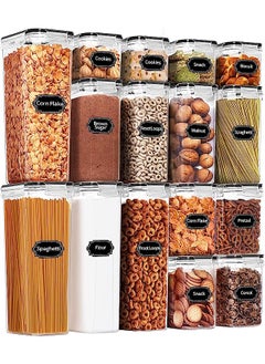 حاويات تخزين الطعام، 7 قطع من حاويات الحبوب البلاستيكية الخالية من مادة BPA مع أغطية سهلة القفل، لتنظيم مخزن المطبخ والتخزين، تتضمن 24 ملصقًا (16 قطعة)